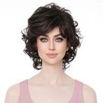 Moderne pruik kort krullend haar donkerbruin kleur 4, Handtassen en Accessoires, Verzenden, Nieuw