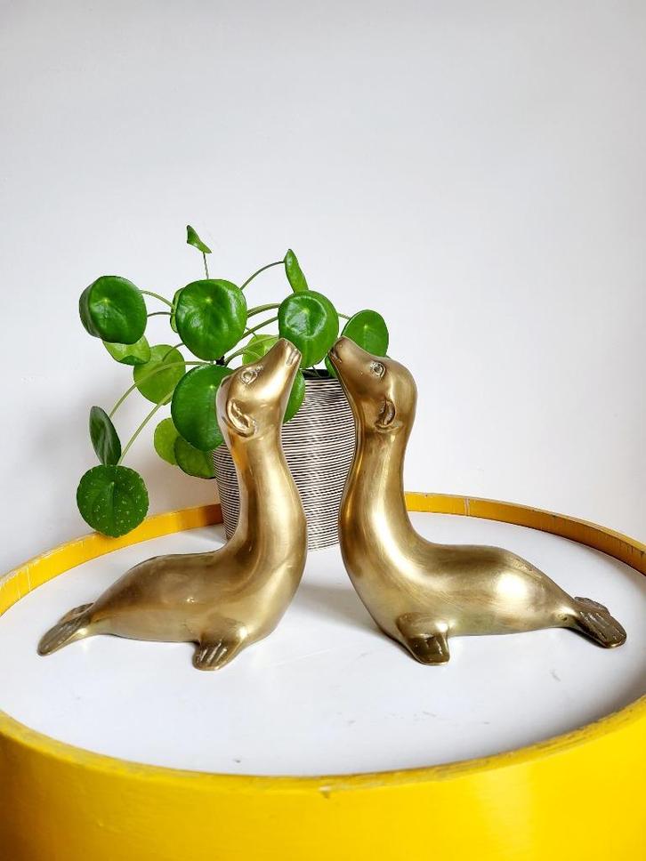 messing beeld zeehond vintage, Antiek en Kunst, Curiosa en Brocante, Ophalen of Verzenden