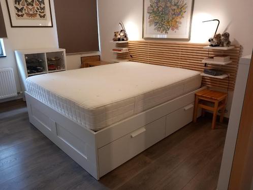 Tweepersoonsbed 160x200, Huis en Inrichting, Slaapkamer | Bedden, Zo goed als nieuw, Tweepersoons, 160 cm, 200 cm, Hout, Wit, Ophalen