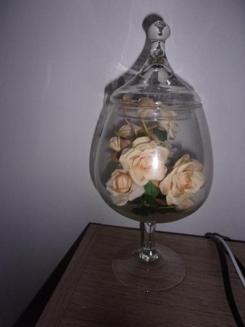 beker met bloemen uit de jaren 70, Huis en Inrichting, Woonaccessoires | Vazen, Zo goed als nieuw, Oranje, Minder dan 50 cm, Glas