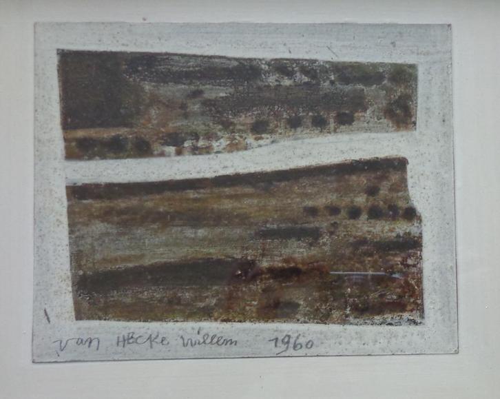 WILLEM VAN HECKE / ABSTRACTIE / OLIEVERF PANEEL / 32x38cm, Antiek en Kunst, Kunst | Schilderijen | Modern, Ophalen of Verzenden