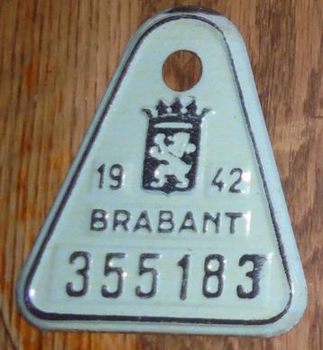 plaque de vélo tole vert 1942 Brabant Taksplaat WW2 War disponible aux enchères