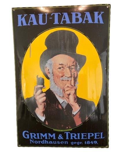 Emaillebord 'Kau Tabak' - Grimm & Triepel', Verzamelen, Merken en Reclamevoorwerpen, Gebruikt, Reclamebord, Ophalen of Verzenden