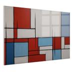 Peinture sur verre abstraite bleue et rouge de style Piet Mo, 100 à 125 cm, Envoi, Création originale, 50 à 75 cm