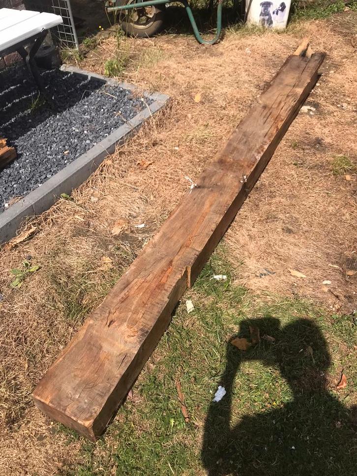 2 Eiken balken ( kopskant 19,5x13), Jardin & Terrasse, Poteaux, Poutres & Planches, Utilisé, Poutres, Enlèvement