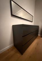 Malm Ladekast met 6 lades EN spiegel, zwartbruin, 160x78, Enlèvement, Utilisé