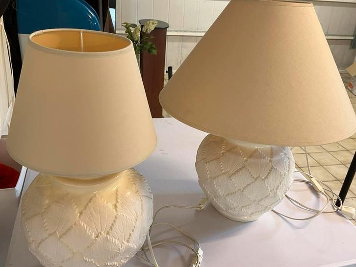 Twee Crèmekleurige tafellampen, Huis en Inrichting, Lampen | Tafellampen, Gebruikt, Ophalen