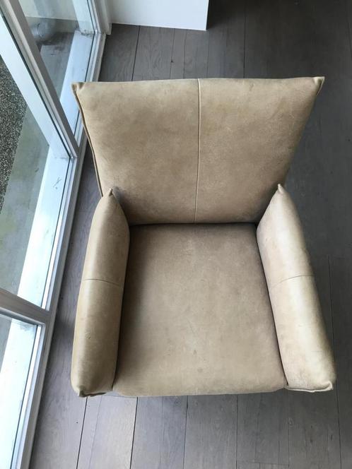 Karin armstoel op wielen - leder taupe, Huis en Inrichting, Fauteuils, Gebruikt, Ophalen