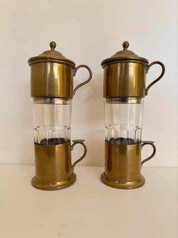 Zeer mooie oude verzilverde/koperen koffie- of theeset  beschikbaar voor biedingen