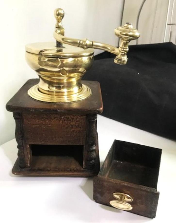 Koffiemolen XXL Antiek Messing H 32 hout✨😍😎💑🎁👌, Antiek en Kunst, Curiosa en Brocante, Ophalen of Verzenden