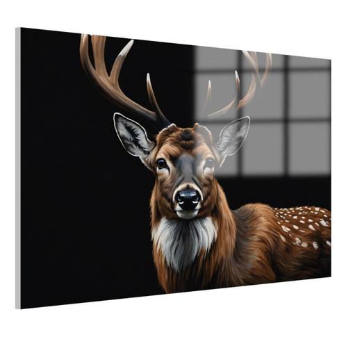 Cerf sur fond noir Peinture sur verre 105x70cm + Suspension, Antiquités & Art, Art | Peinture | Moderne, Envoi