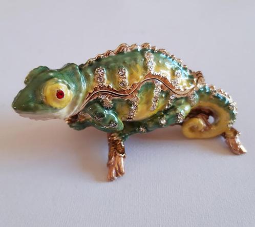 Anno 1925 geëmailleerde koper miniatuur opbergdoosje Iguana, Antiek en Kunst, Curiosa en Brocante, Verzenden