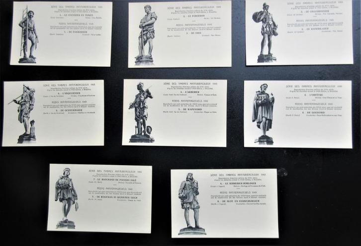 8 kaarten oude ambachten XVIde eeuw, Verzamelen, Foto's en Prenten, Zo goed als nieuw, Prent, Overige onderwerpen, 1940 tot 1960