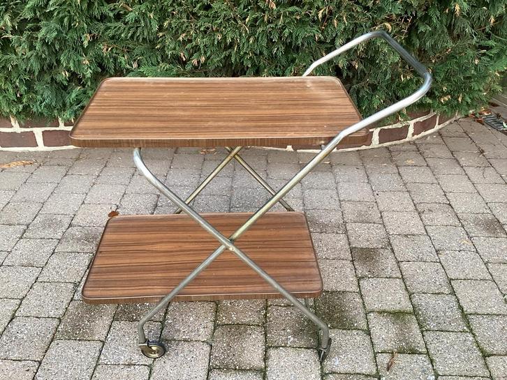 VINTAGE SERVEERWAGEN 1960-1970 / OPVOUWBAAR, Huis en Inrichting, Tafels | Bijzettafels, Zo goed als nieuw, Ophalen