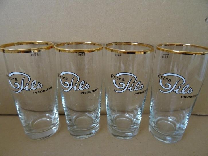 Verres à bière vintage Extra Pils Piedbœuf verre doré 4x, Collections, Marques de bière, Utilisé, Verre ou Verres, Autres marques