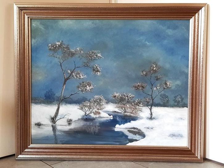 Mooie oude olieverf schilderij op hout van (Sneeuwlandschap), Antiek en Kunst, Kunst | Schilderijen | Klassiek, Ophalen