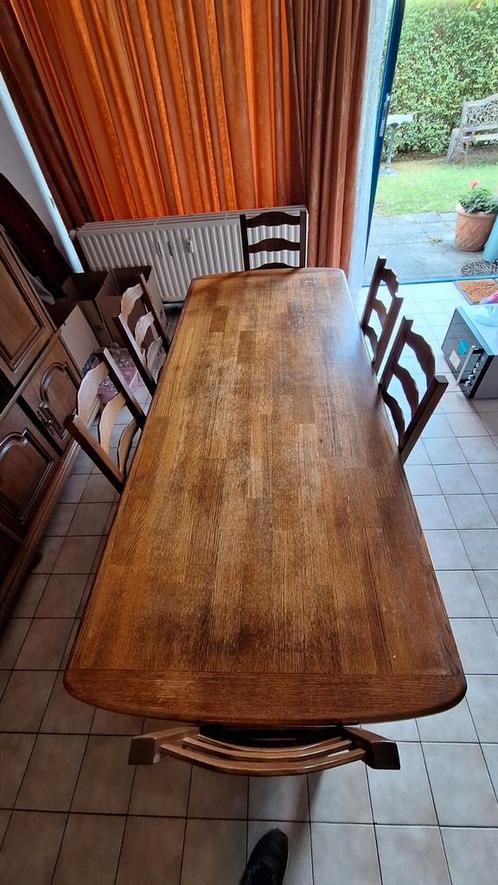 Grote rustieke eikenhouten woonkamertafel + 6 stoelen, Huis en Inrichting, Tafels | Statafels, Gebruikt, Ophalen