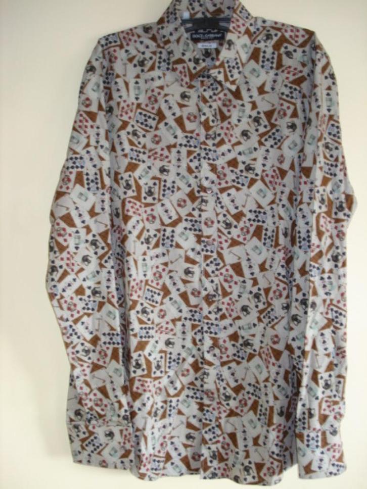 Dolce & Gabbana overhemd lange mouwen 41 Speelkaarten, Kleding | Heren, Overhemden, Nieuw, Halswijdte 41/42 (L), Beige, Verzenden