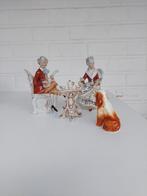 Vintage porseleinen beeldenset – theetafereel met hondje, Ophalen