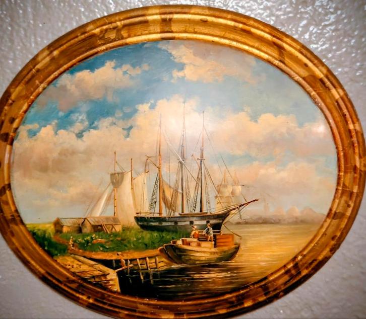 Antieken wandbord met scheepstafereel, Antiek en Kunst, Antiek | Wandborden en Tegels, Ophalen