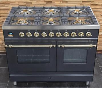 🔥Luxe Fornuis Boretti 100 cm antraciet + messing 6 pits beschikbaar voor biedingen