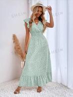 Shein - lange jurk - mintgroen- maat L - korte mouw, Kleding | Dames, Groen, Shein, Maat 42/44 (L), Onder de knie
