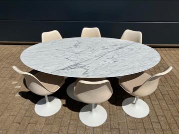 Originele Knoll Tulip Ovale tafel (198) en 6-8 Knoll stoelen beschikbaar voor biedingen