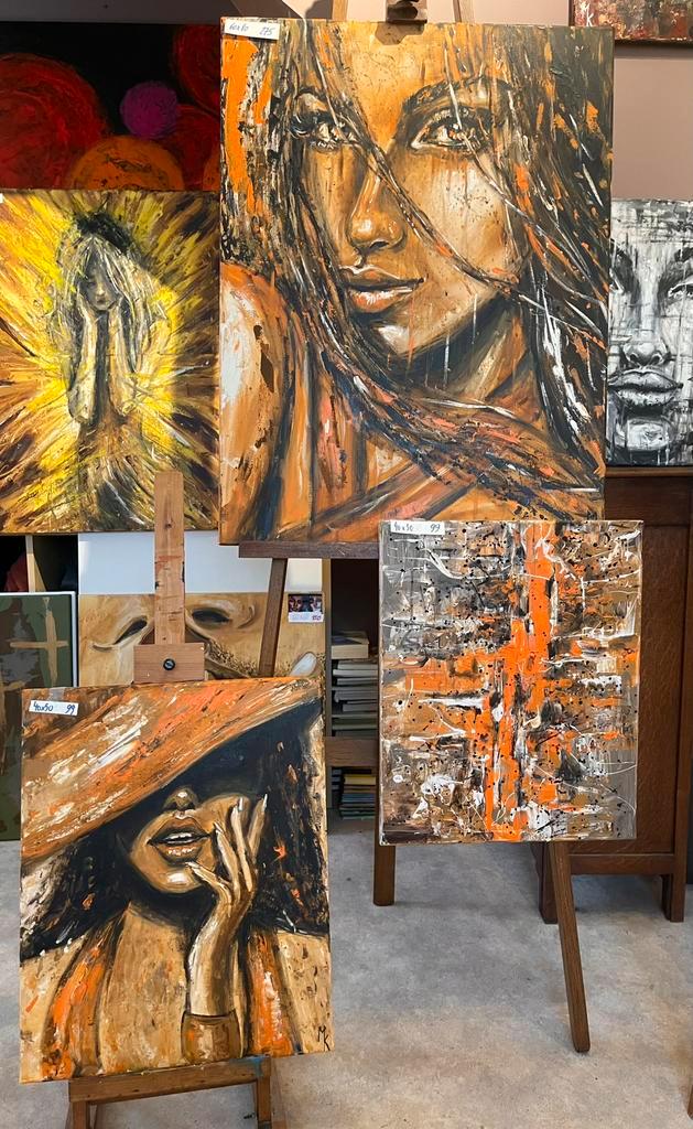 Moderne schilderij met oranje accenten Mk Art, Antiek en Kunst, Kunst | Schilderijen | Modern, Ophalen