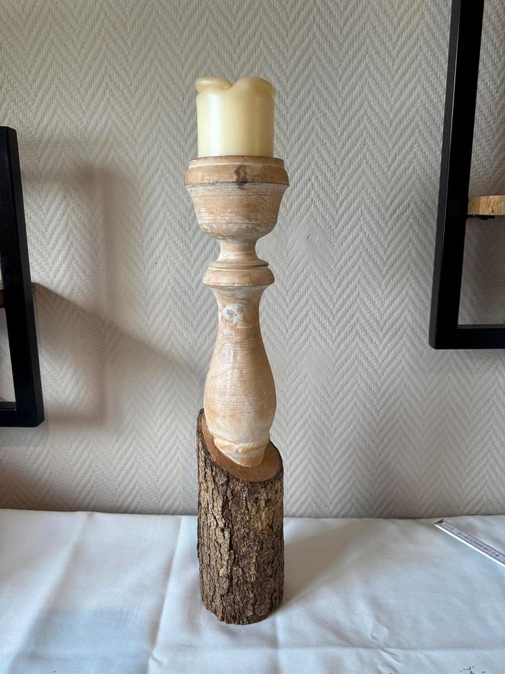 Grand bougeoir rustique en bois naturel – 46 cm –, Huis en Inrichting, Woonaccessoires | Kandelaars en Kaarsen, Zo goed als nieuw
