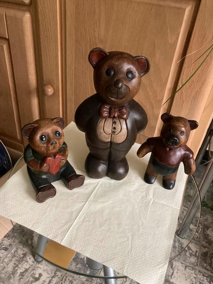 Vintage Houten Teddyberen familie., Verzamelen, Beren en Cherished Teddies, Ophalen of Verzenden
