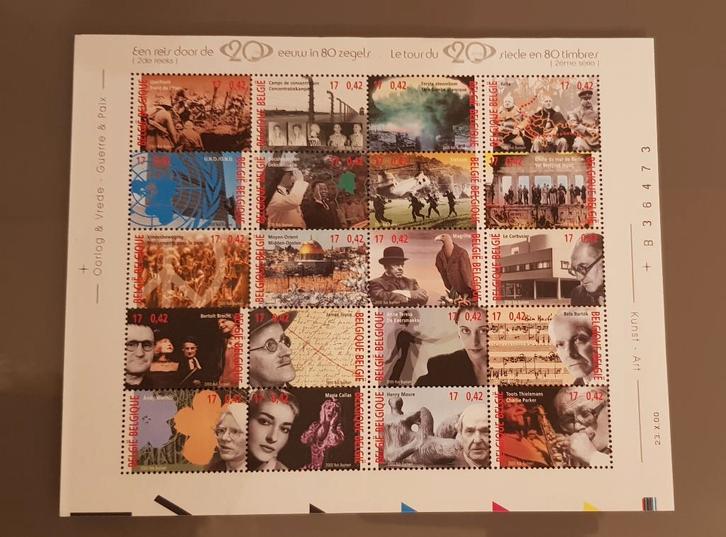 Feuillet de 20 timbres BL87 20ieme siecle( 2iéme partie), Timbres & Monnaies, Timbres | Europe | Belgique, Non oblitéré, Timbre-poste