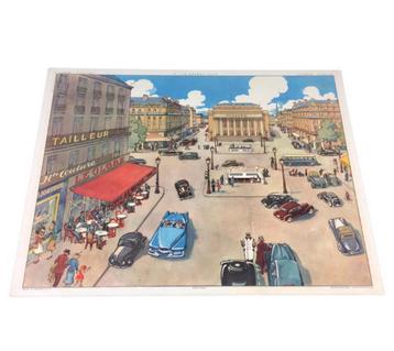 Vintage Franse schoolkaart,  oldtimers en  Franse bistro beschikbaar voor biedingen