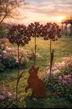 Metalen bloemen in cortenstaal- poes, Tuin en Terras, Ophalen