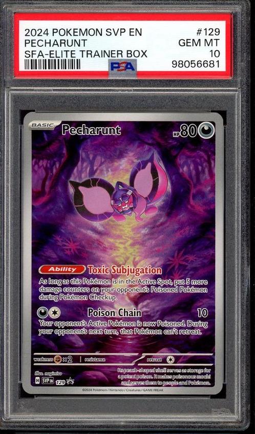 Pecharunt PSA 10 - #129 - Scarlett and Violet Promo 2024, Hobby en Vrije tijd, Verzamelkaartspellen | Pokémon, Zo goed als nieuw