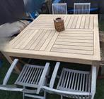 PRACHTIGE TEAK TAFEL MET 4 STOELEN., Tuin en Terras, Ophalen, Gebruikt
