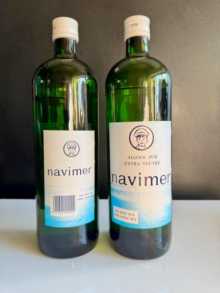 Navimer Alcool puur 1L fles 2 stuks, Verzamelen, Wijnen, Zo goed als nieuw, Ophalen