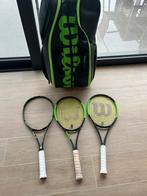 3 tennisrackets + zak 3 compartimenten, Sport en Fitness, Tennis, Racket, Gebruikt, Wilson, L3