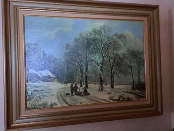 Mooi schilderij winterlandschap, op doek.  beschikbaar voor biedingen