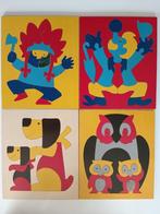 Set van 4 houten puzzels: Indiaan, clown, hond, uil, Ophalen, Gebruikt, 10 tot 50 stukjes, Van hout