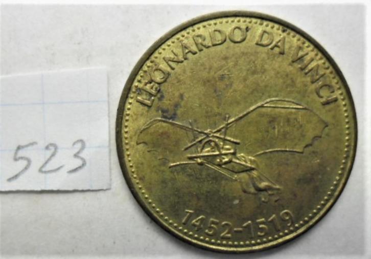 Schelp 26mm Leonardo da Vinci koperen penning, Postzegels en Munten, Penningen en Medailles, Overige materialen, Ophalen of Verzenden