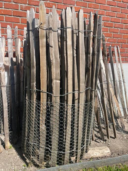 Kastanjehouten Omheining + Palen + Poortje, Tuin en Terras, Tuinhekken en Hekwerk, Gebruikt, Tuinhek, Hout, Met poort, Ophalen