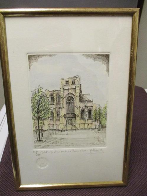 GEKLEURDE ETS ST.PIETERSKERK-LEUVEN-ANDRE WELLENS, Antiek en Kunst, Kunst | Etsen en Gravures, Ophalen of Verzenden