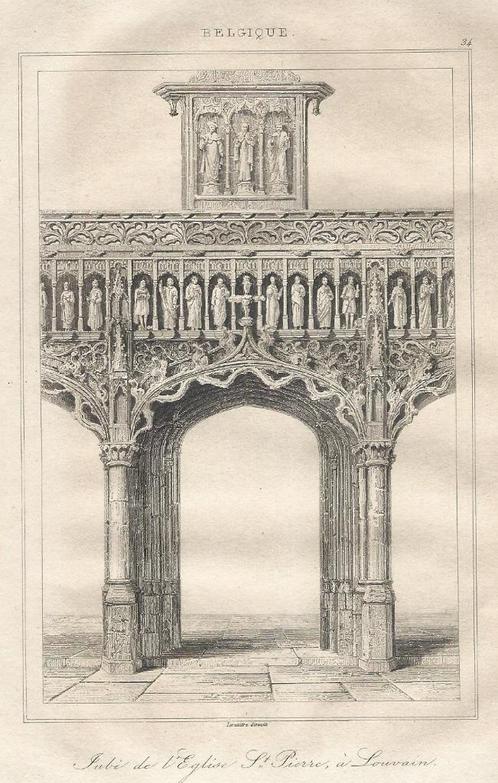 1844 - Leuven - koor van de Sint-Pieterskerk, Antiquités & Art, Art | Eaux-fortes & Gravures, Envoi