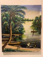 Peinture à l’huile sur toile paysage africain, Enlèvement