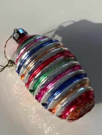 Antieke handgeschilderde glazen vintage kerstbal jaren '60 beschikbaar voor biedingen