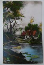 vieille carte postale maison étang arbre, Affranchie, Nature, Envoi