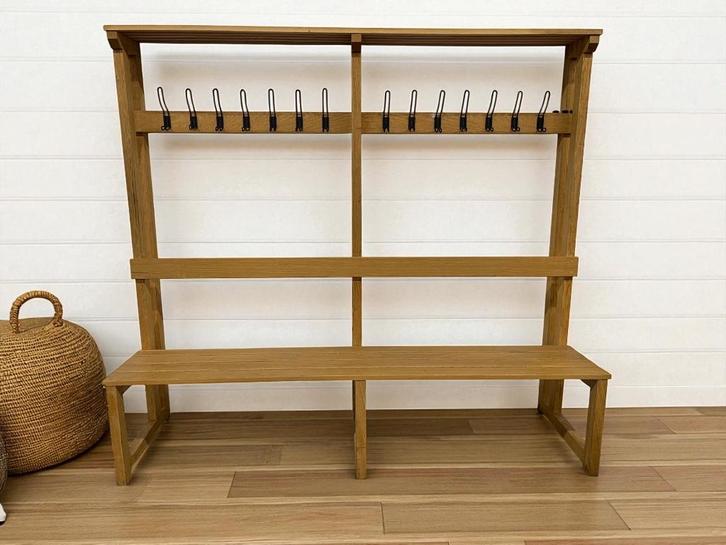 Vintage houten XL kapstok met bankje, Huis en Inrichting, Woonaccessoires | Kapstokken, Staande kapstok, Ophalen of Verzenden
