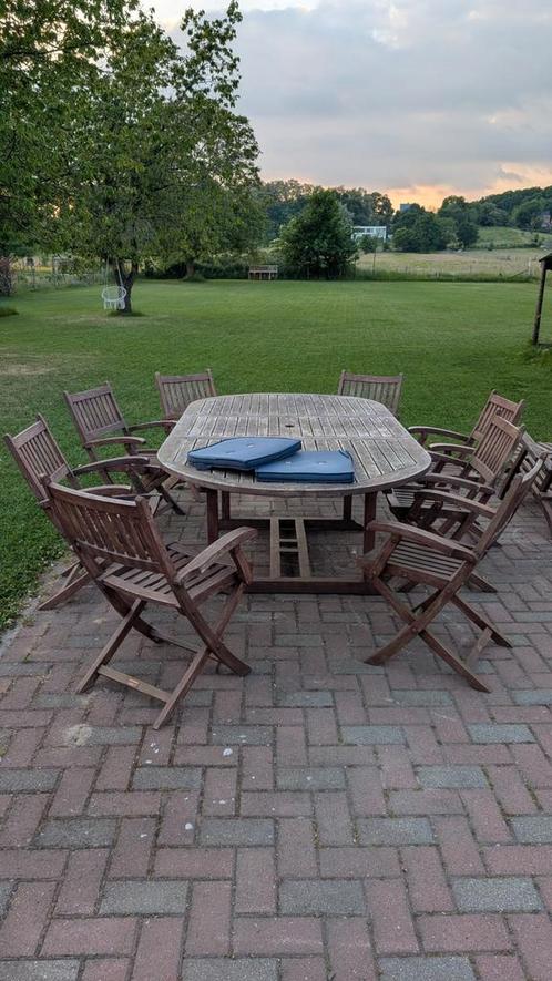 Teak tuinset inklapbaar + ligstoelen – compleet pakket, Tuin en Terras, Tuinsets en Loungesets, Zo goed als nieuw, Tuinset, Hout
