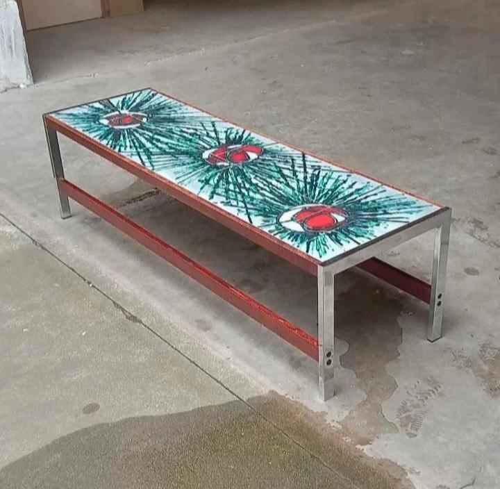 Vintage De Nisco Salontafel Keramiek Chroomhout 1970's, Huis en Inrichting, Woonaccessoires | Overige, Zo goed als nieuw, Ophalen