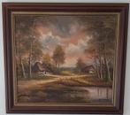 Antiek schilderij met mooi houten lijst., Ophalen of Verzenden